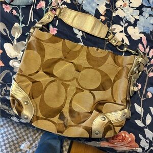 Coach Gold & Brown Signature Shoulder Bag